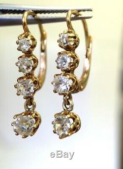 Boucles D'oreilles Antiques À Diamants Taille Ancienne En Or Jaune 18k