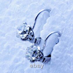 Boucles D'oreilles Vintage 18k Or Blanc Vieilles Diamants Coupés À La Mine (7153)
