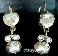 Boucles D'oreilles Vintage Dangle Diamond 14k Or Blanc Bijoux Victoriens Anciens