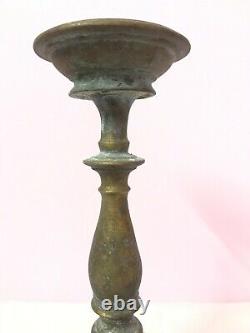 Brûleur d'encens Pooja du temple hindou, support en bronze pour lampe Diya antique vintage ancienne du XIXe siècle