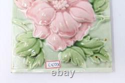 Carreau d'art floral anglais en céramique ancienne, vintage et majolique collectionnable RH8037