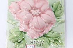 Carreau d'art floral anglais en céramique ancienne, vintage et majolique collectionnable RH8037