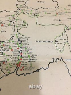 Carte ancienne rare et vintage de villes indiennes sur papier, taille 80/29, Est du Pakistan