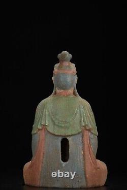 Chine Antique Vintage Old Wood Carving Kwan-yin Statue Peinture Sculpture Art