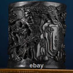 Chinese Antique Vintage Old Ebony Wood Carving Figure-story Brush Pot Nice Art 
	<br/>	<br/>
 
	Antique chinois en ébène ancien sculpté à la main avec une histoire de figurines - Pot à pinceaux - Bel art