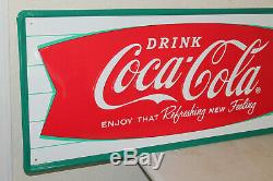 Coca Cola Fishtail Signes Style Vintage Gaufrée Grand 54 X 18 Country Store