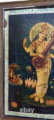 Décoration murale encadrée d'une ancienne estampe vintage de la déesse religieuse hindoue Saraswati E69