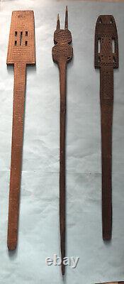 Distaffs en bois ancien vintage - Distaffs faits à la main - Artisanat antique - Art populaire - 70 ans