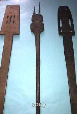 Distaffs en bois ancien vintage - Distaffs faits à la main - Artisanat antique - Art populaire - 70 ans