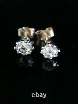 Edwardian 18ct Or Jaune Vieux Diamant Coupé 0,75ct Solitaire Boucles D'oreilles Clou