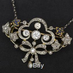 Edwardian Antique Diamond Pendentif Vieux Rose Cut Art Nouveau Vintage Necklace