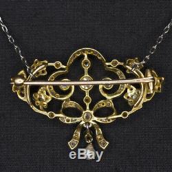Edwardian Antique Diamond Pendentif Vieux Rose Cut Art Nouveau Vintage Necklace