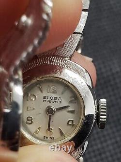 Éloga, 17 joyaux, montre ancienne vintage pour femme en or blanc 14 carats et diamants