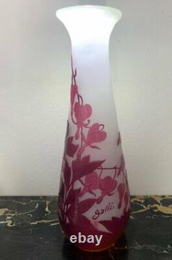 Emile Gallé Vase Décoré Dicentras Art Nouveau Pink Multi Layer Verre Vieux 19ème