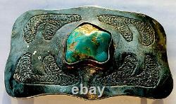 Énorme Vieille Antique Vintage Navajo Pièce Argent & Ceinture Turquoise Buckle Dead Pawn
