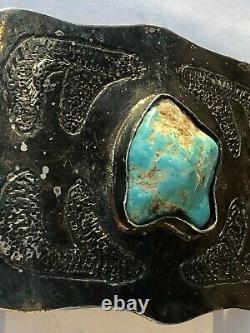 Énorme Vieille Antique Vintage Navajo Pièce Argent & Ceinture Turquoise Buckle Dead Pawn