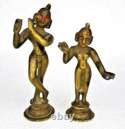 Figure / Statue en laiton vintage ancien rare de Radha Krishna, dieu et déesse hindous