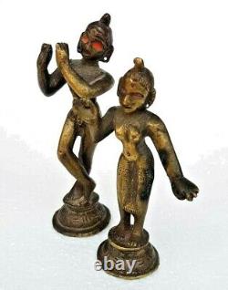 Figure / Statue en laiton vintage ancien rare de Radha Krishna, dieu et déesse hindous