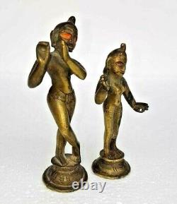 Figure / Statue en laiton vintage ancien rare de Radha Krishna, dieu et déesse hindous