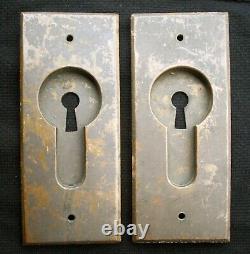 GRAND ! Paire de vieilles plaques de poignée de porte de poche en bronze massif ancien et vintage