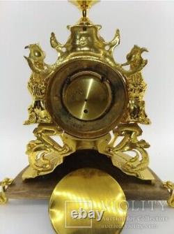 Horloge Antique Montre De Bureau Bronze Art Lady Mécanique Laiton Marbre Rare Vieux 20ème