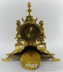 Horloge Antique Montre De Bureau Bronze Art Lady Mécanique Laiton Marbre Rare Vieux 20ème