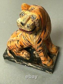 Jouets En Bois Indiens Vintage. Tigre Du Bengale. Patination Merveilleuse. Nouveau Vieux Stock