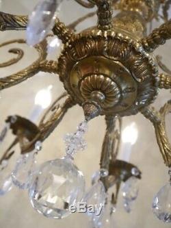 Laiton Accessoires De Lustre En Cristal Lampe De Plafond 8 Éclat Lumineux Utilisé Vieux Millésime
