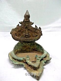 Lampe à huile antique en laiton vintage hindoue Kamatchi Lakshmi Vilakku Deepam E2