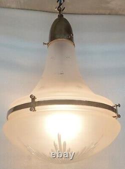 Lampe suspendue en laiton avec verre étoilé de style Art Déco ancien et vintage