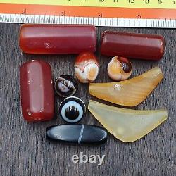 Lot de 10 perles d'agate antique ancienne yéménite vintage tibétaine de l'Himalaya