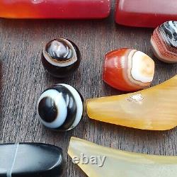 Lot de 10 perles d'agate antique ancienne yéménite vintage tibétaine de l'Himalaya