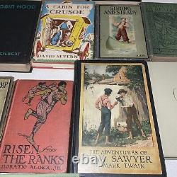Lot de 15 livres anciens, rares et de collection avec couverture rigide : Premier Tom Sawyer, Pinocchio.