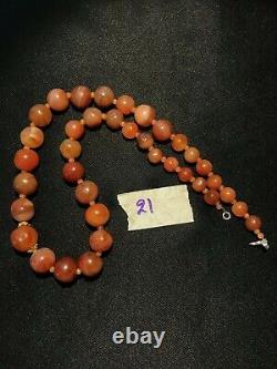 Magnifique collier de perles en cornaline et agate pré-angkorien, de style vintage et antique, du Cambodge.