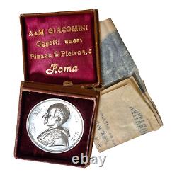 Médaille du Vatican Papale 1900 Pape Léon XIII en étain + boîte en fer antique vintage ancienne