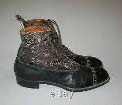 Old Antique Vtg 1900 Mens Victorienne / Édouardienne Chaussures En Cuir Bottes Taille 8 De Nice