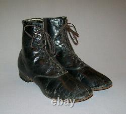 Old Antique Vtg 1900s Mens Edwardian / Victorian Leather Shoes Boots Taille 8 Nice