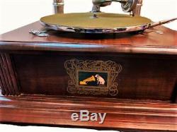 Old Talking Machine Vintage Hmv Phonographe Double-horn Antique Gramophone Bg 028