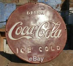 Old Vintage Rare Antique Coca Cola Ice Cold Émail Board Sign 1930