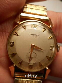 Or 14k Benrus Vintage Watch Works Mens Old School Wind Up Suisse 17 Jewel