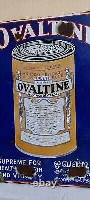 Ovaltine Antique Vintage Publicité Tin Enamel Porcelaine Panneau D'affichage Old F-80