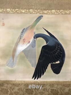 PORTE-PEINTURE JAPONAIS SCROLL JAPON Pigeon VINTAGE Ancienne IMAGE g032