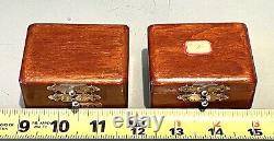 Paire de boîtes de rangement en bois vintage antique pour pièces de réparation de montres de l'ancien horloger