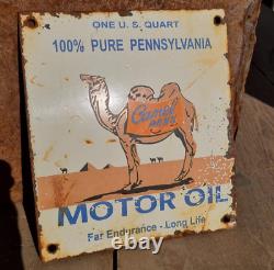 Panneau d'enseigne en émail de porcelaine Vintage Antique Rare pour l'huile de moteur de la Pennsylvanie