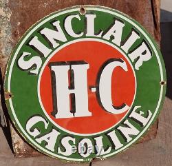 Panneau d'enseigne en émail de porcelaine rare ancienne vintage de la marque Sinclair Gasoline Oil