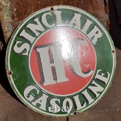 Panneau d'enseigne en émail de porcelaine rare ancienne vintage de la marque Sinclair Gasoline Oil