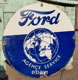 Panneau de signalisation en émail de porcelaine de collection rare, ancien et vintage pour le service Ford.