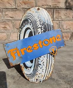 Panneau de signalisation en émail de porcelaine de pneus Firestone vintage, ancien et rare, collectionnable