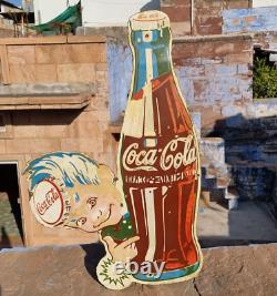 Panneau en émail de porcelaine publicitaire pour boisson froide Coca Cola ancienne rare et vintage