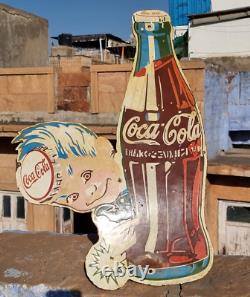 Panneau en émail de porcelaine publicitaire pour boisson froide Coca Cola ancienne rare et vintage